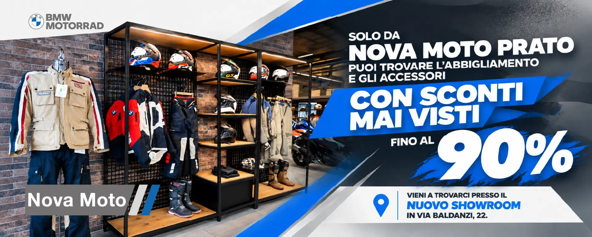 slider SCONTI FINO AL 90% SU ABBIGLIAMENTO E ACCESSORI ORIGINALI BMW MOTORRAD UNA SETTIMANA DI OFFERTE IMPERDIBILI DA NOVA MOTO PRATO!