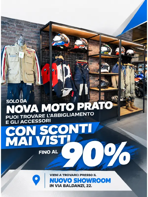 slider SCONTI FINO AL 90% SU ABBIGLIAMENTO E ACCESSORI ORIGINALI BMW MOTORRAD UNA SETTIMANA DI OFFERTE IMPERDIBILI DA NOVA MOTO PRATO!
